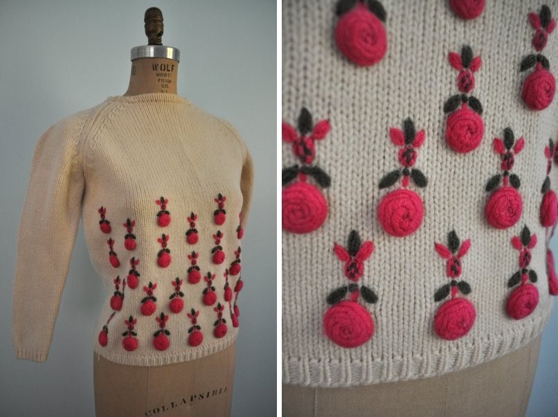 vintage sweater 60s Evan Picone floral S