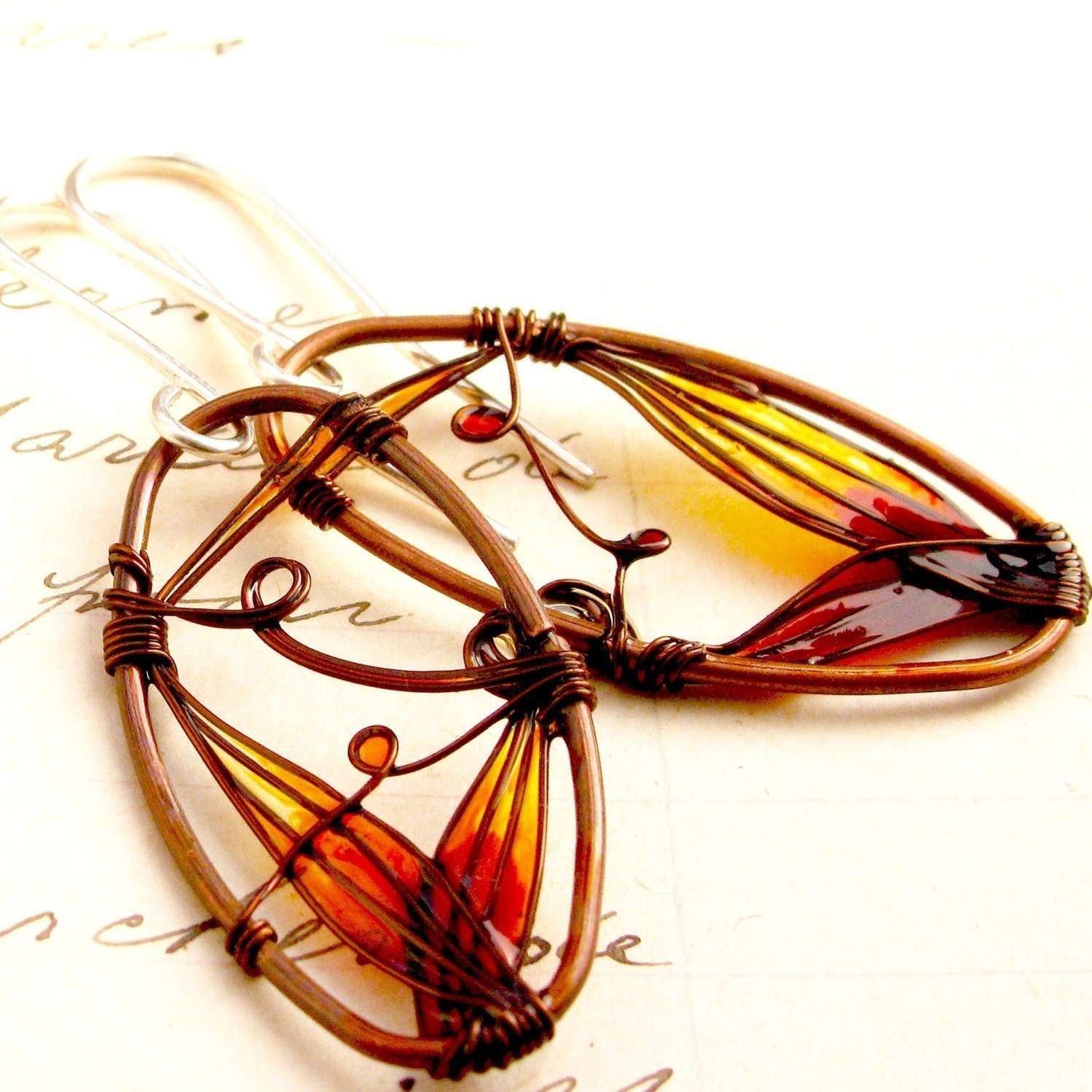 Autumn Earrings. Amber and orange color earrings. Dark copper earrings. - KUKLAstudio