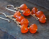 Carnelian Gold Earrings Wire Wrapped Carnelian Trillion Gemstones