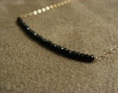 Black Spinel and Gold Filled Block Necklace  VALENTINE SALE