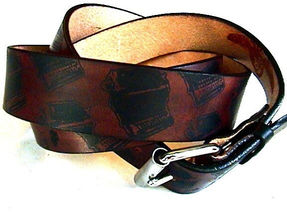 Handmade Leather Belt Screen Print Typewriter