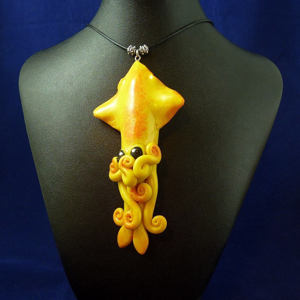 Solar Flare Squid Necklace - Polymer Clay Squid Pendant