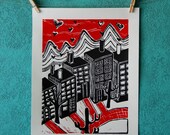 LOVE FACTORY - 2-color linocut print