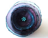 peacock teal plum rose flower brooch