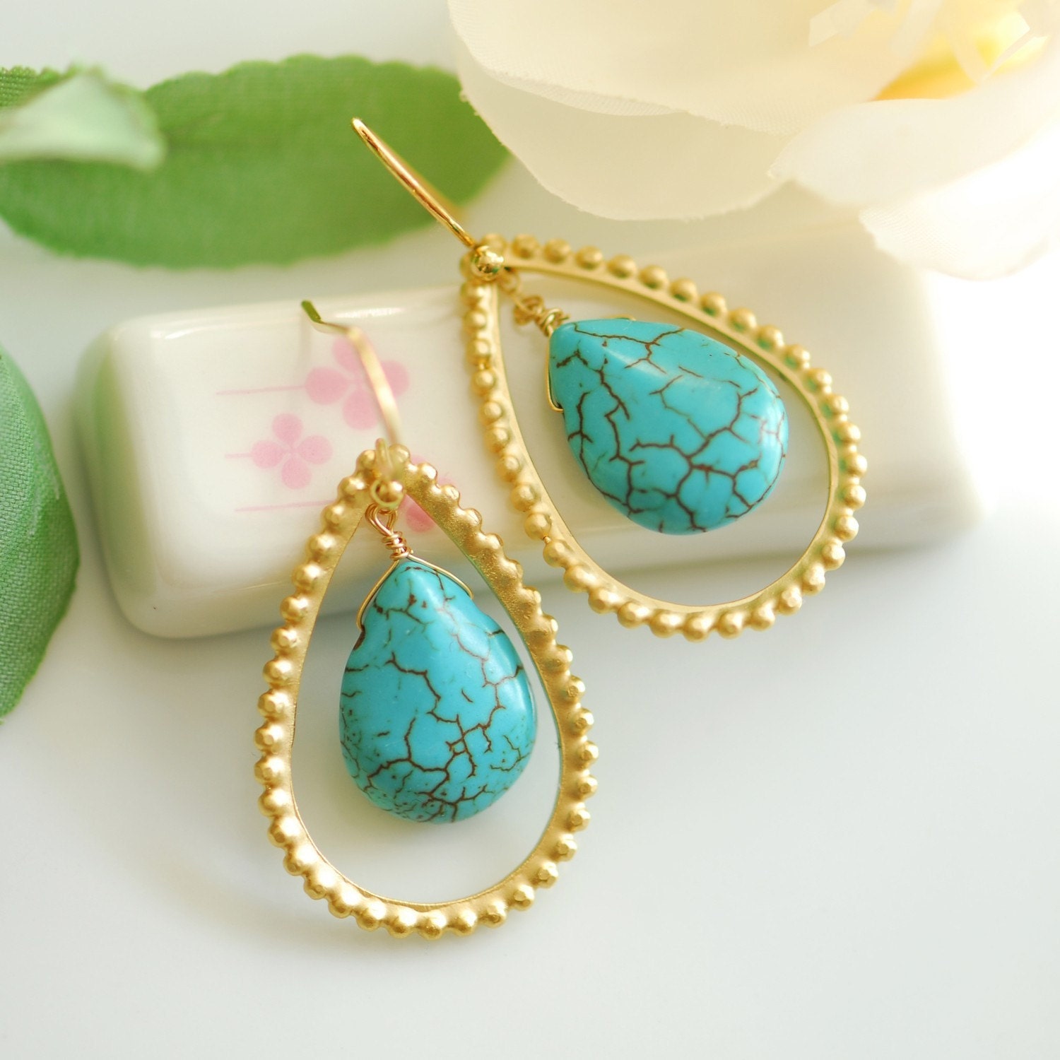 Gold and turquoise earrings - Persian earrings