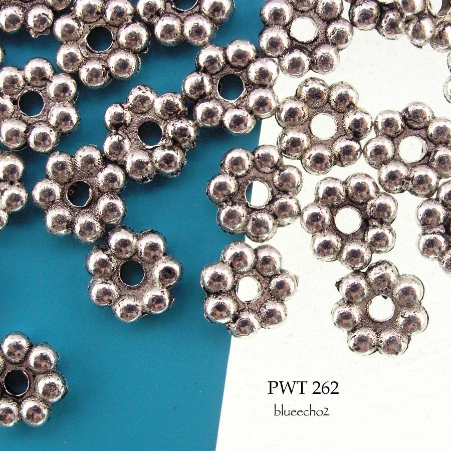 Pewter Spacer Beads 6mm Daisy Spacer Antiqued Silver (PWT 262) blueecho 60 pcs