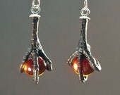 CLAW & BALL EARRINGS (black w/red glass) gothic real bird foot taxidermy jewelry