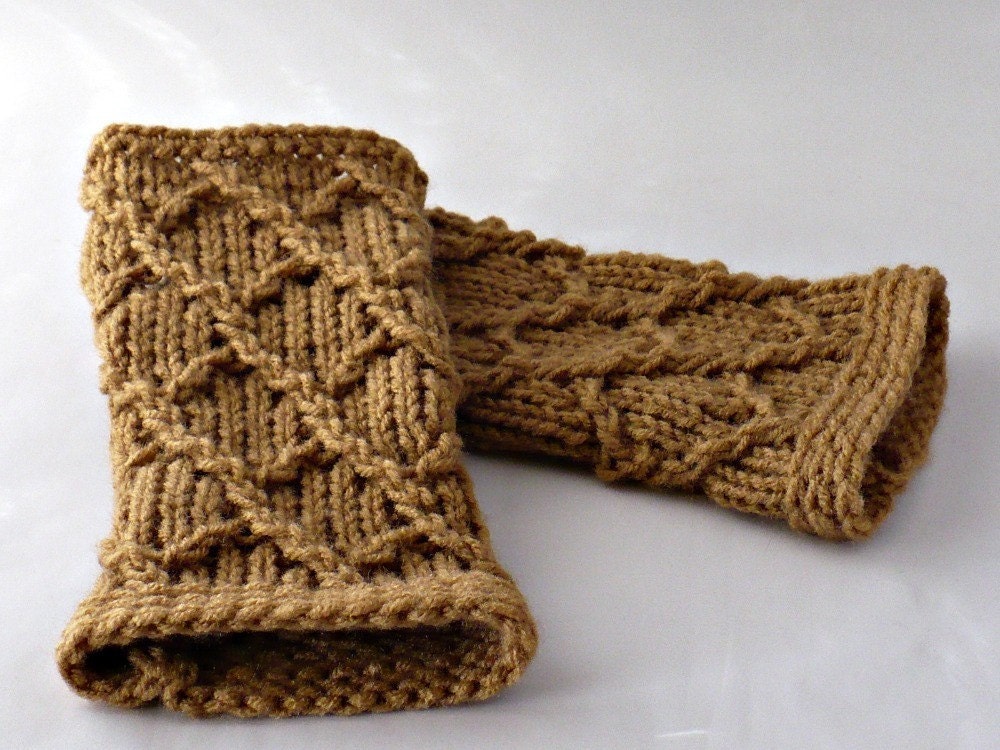 Knit Wrist Warmers Fingerless Gloves Arm Warmers Fingerless Mittens Hand Warmers Gauntlets Lattice Cable Brown