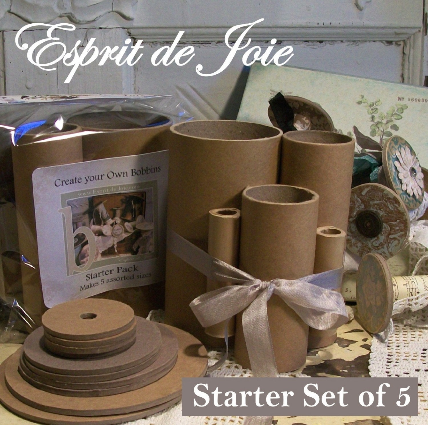 Starter Bobbin Kit with enough components to make five complete bobbins-spools.