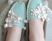 Aqua and Silver Pow Wow Princess Moccasins
