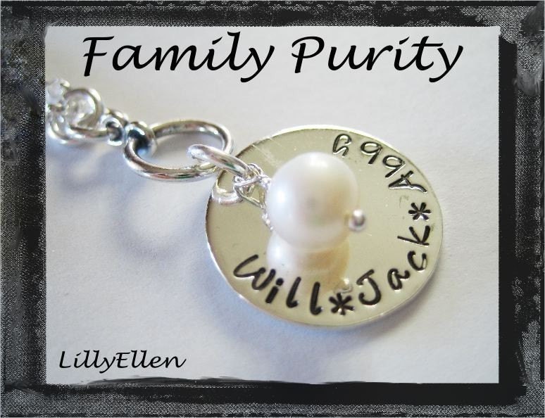 Personalized Jewelry - Hand Stamped Necklace - Sterling Silver Family Purity Necklace.....with Freshwater Pearl