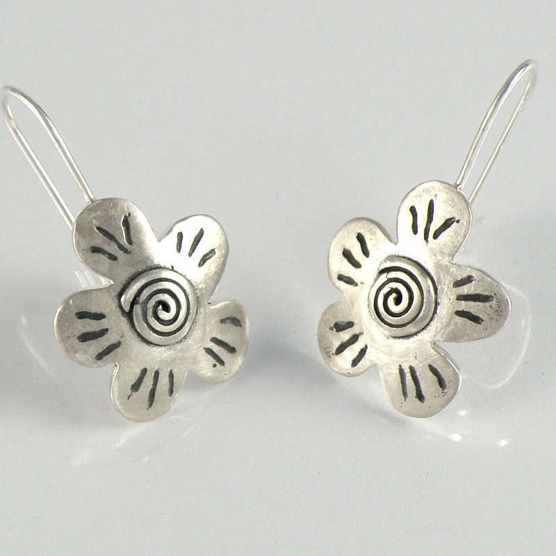 Spiral Flower Sterling Silver Earrings, Oxidized Flower Silver Earrings, Silver Flower Earrings - EfratJewelry