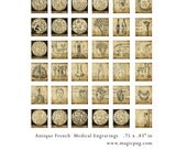 Antique French Medical and Anatomy Scrabble tile digital collage sheet