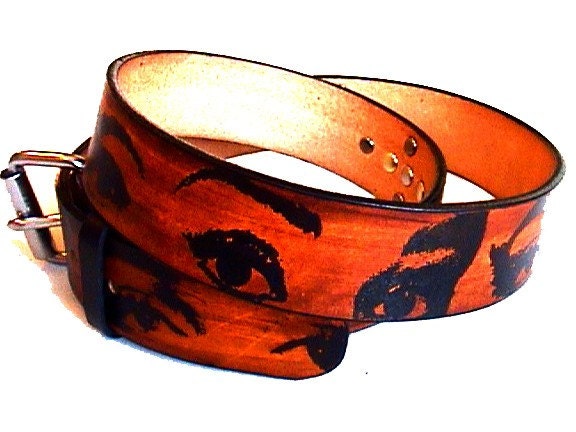 Hand Made Leather Belt - Screenprinted Moviestar Eyes Marilyn Monroe, Audrey Hepburn