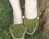 Green Fringe Moccasins