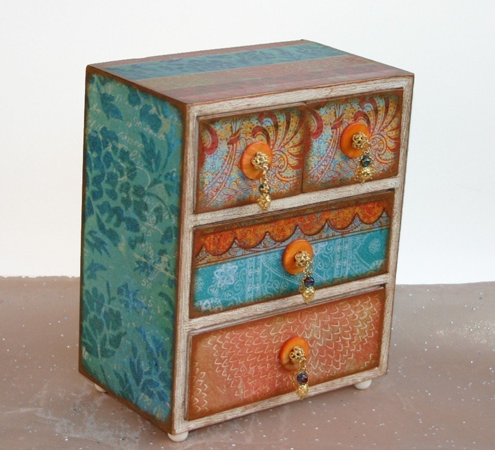 Decorated Jewelry Box Moroccan Bazaar Orange and Turquoise Made to Order