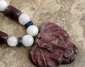 Red, White and Blue Jasper Elephant Necklace