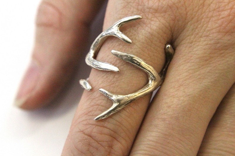 Sterling Silver Whitetail Deer Antler Ring - Moon Raven Designs