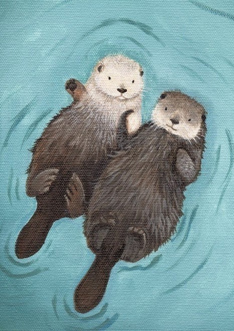 Otter ACEO art print, Otterly Romantic