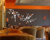 Wall Decal Cherry Blossom Branch (X-Large) with Birds - Vinyl Stickers Art