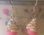 Pink Polymer Clay Cupcake Earrings