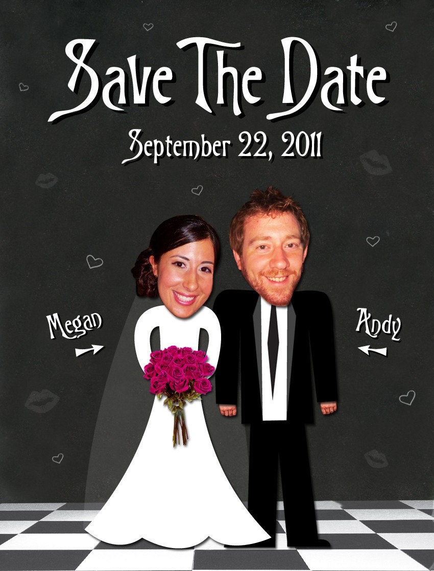 Wedding Save The Date Postcard - Bobbleheads