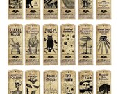 Halloween Witch Potion Label digital collage sheet bat cat holiday wicca 1x3 27mm x 73mm labels