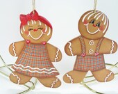 Adorable Gingerbread Couple Hand Painted Wood ORNAMENTS