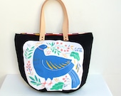 The Tampella Tote - Vintage bird printed Cotton with Leather handles