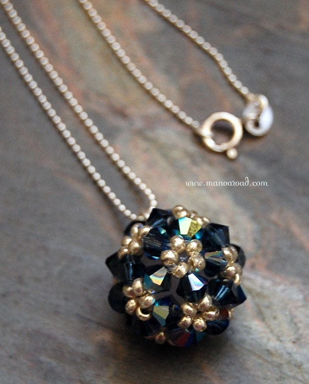 Charmed Necklace - Hand Woven Dark Blue Swarovski Crystals, Sterling Silver