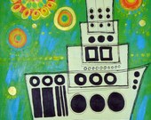 Green Tug Boat -- Print on Paper