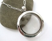 SMALL Glass Memory Locket, for keepsakes, photos, charms, love notes - 18 inch sterling chain