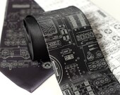 Rocket Science. Apollo cockpit silkscreen necktie. Dove gray ink.