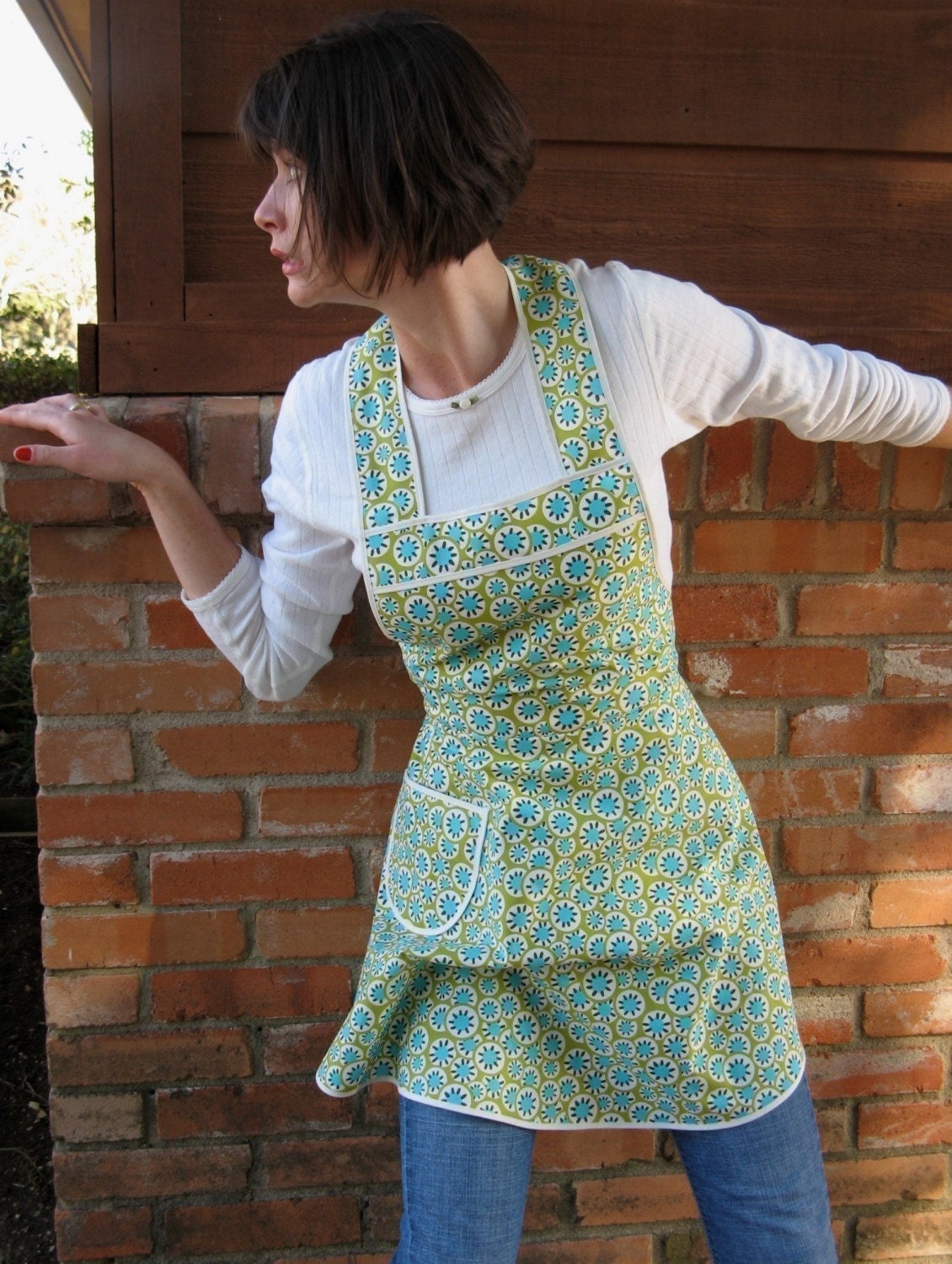 Turquoise Retro Apron - Flirty Everyday Housewife Apron