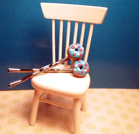 Vibrant Blue Miniature Donuts Bobby Pins