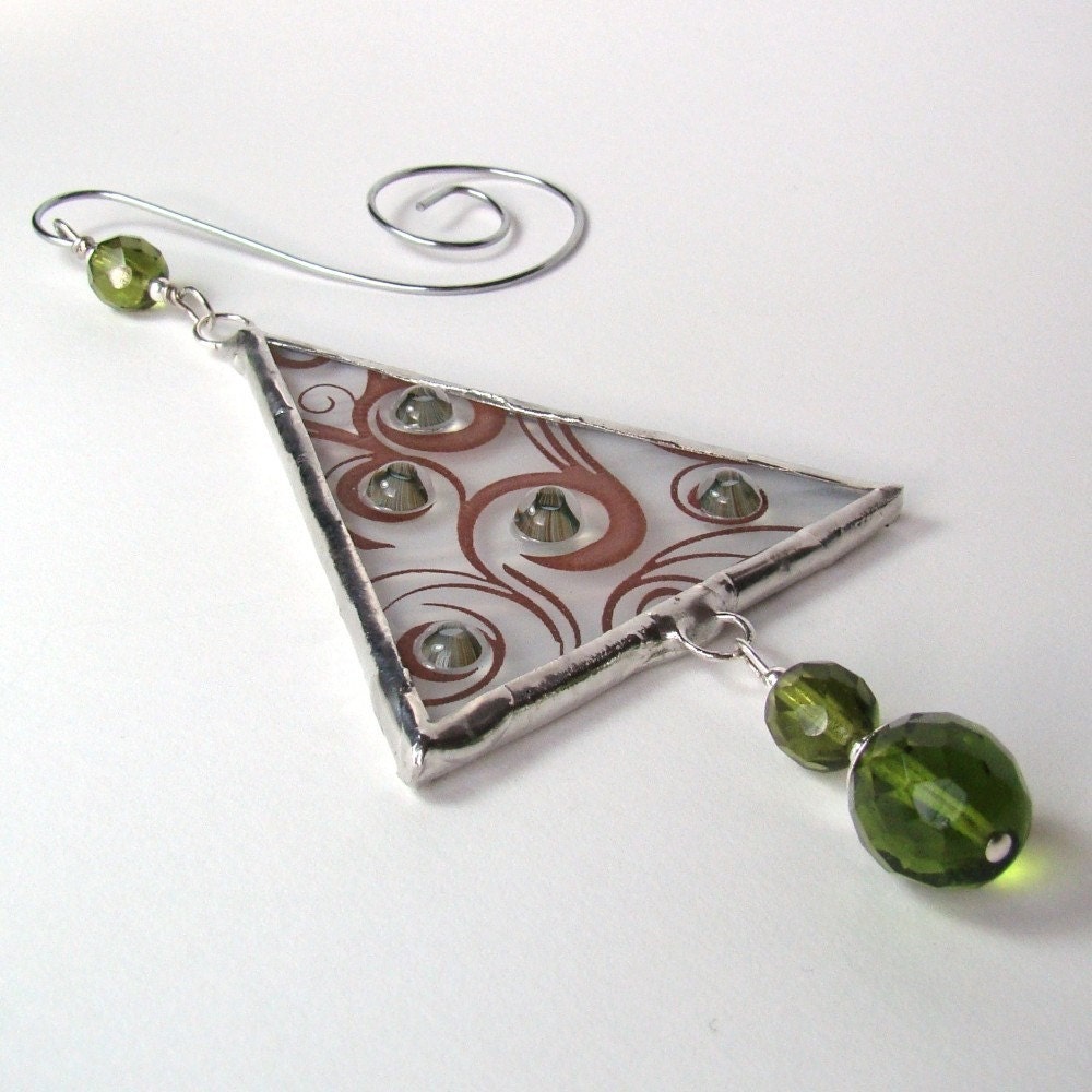 Modern Fused Glass Ornament Olive Christmas Tree