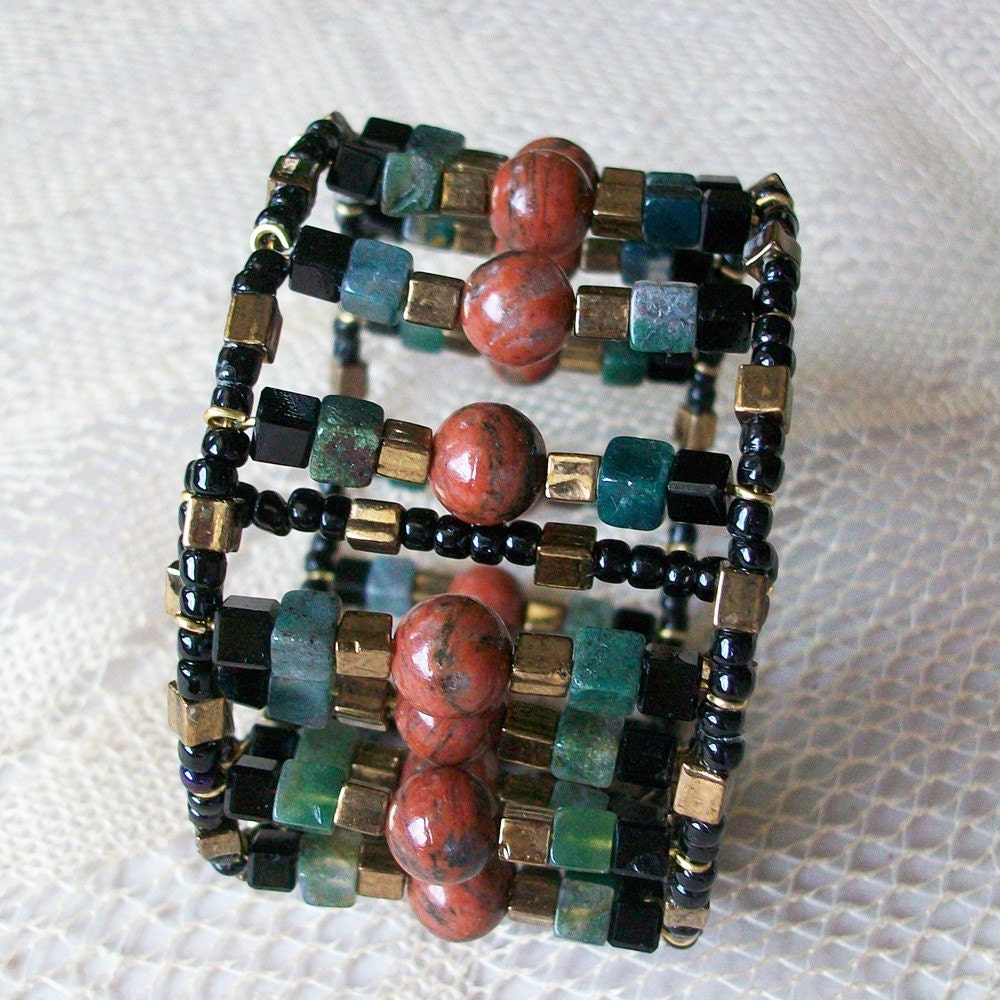 Memory Wire Cuff Bracelet Rust Green fashion jewelry plus sized