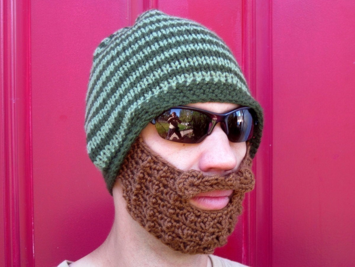 green striped bearded beanie - S/M