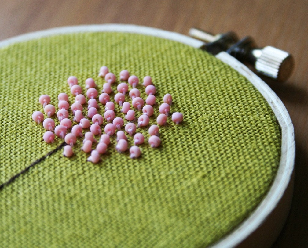 Pink Poppy Wall Wear - Flower chartreuse cross-stitch linen