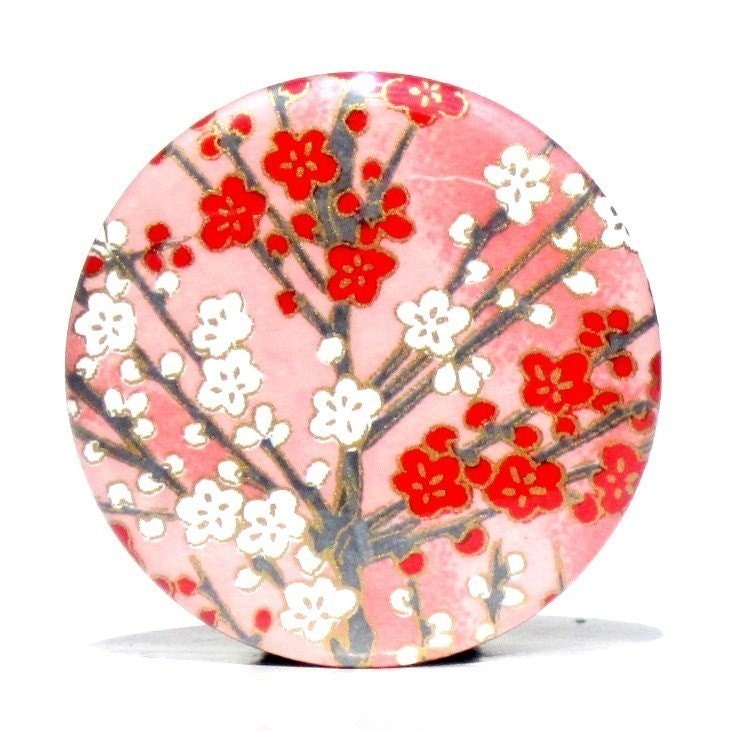 Buy 3 Get The 4th Free - Pretty in Pink Pocket Mirror  - Japanese chiyogami mirror and gift bag