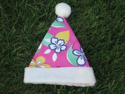 Pink Hibiscus Hawaiian Santa Hat