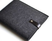 iPad Sleeve - Graphite Wool Felt with Black Leather