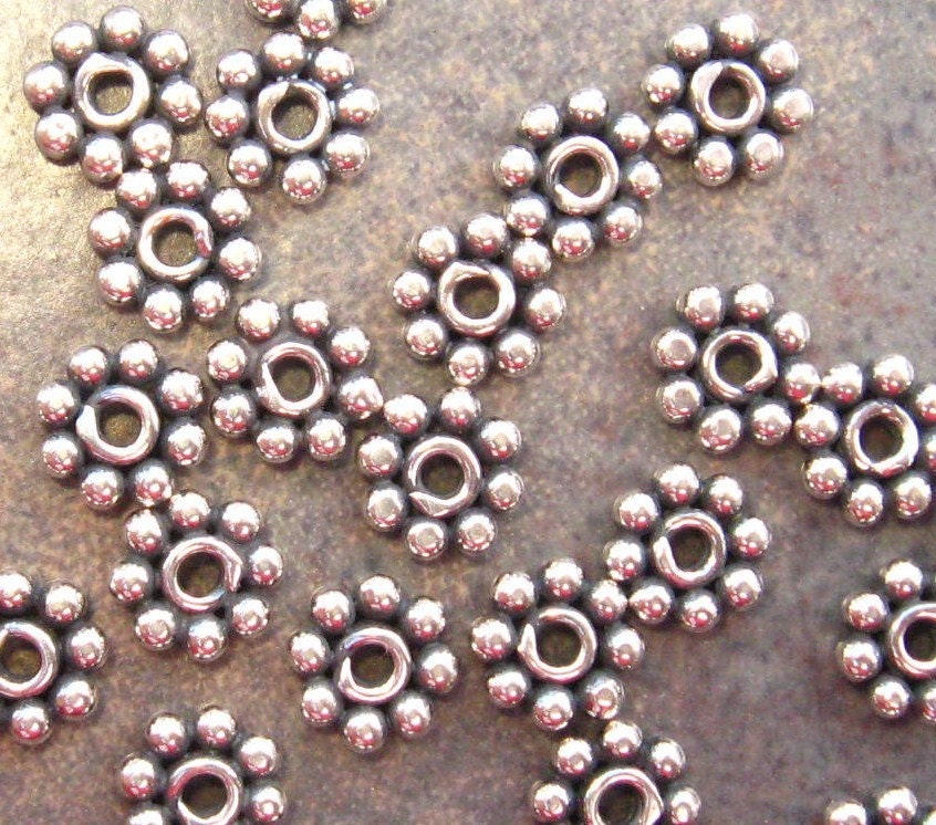 10 Bali Sterling Silver Daisy Spacers - 5mm Oxidized -  LOW SHIPPING
