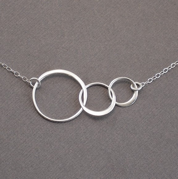 Hostess Gift Sterling Silver Circle Necklace 3 Link - Past Present Future - Handmade Spring Fashion Bride Bridal