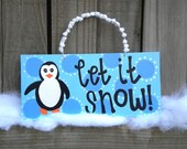 Let It Snow Penguin Polka Dot Sign - christmas decorations - cute painted polka dot signs