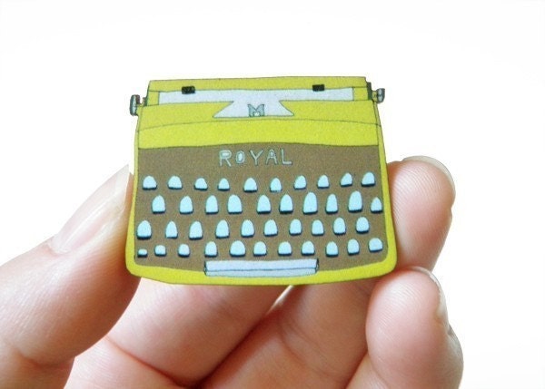 Typewriter Wood Brooch