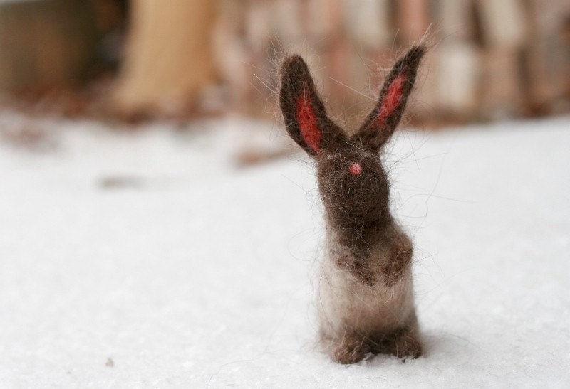 Needle Felted Rabbit Figure - Little Timmy Bunny - 100%  Wool and Cat Hair - CUSTOM ORDER