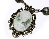 Steampunk Jewelry - Necklace - Seraphinite and Shimmery Antique Green Victorian Lady Portrait Cameo