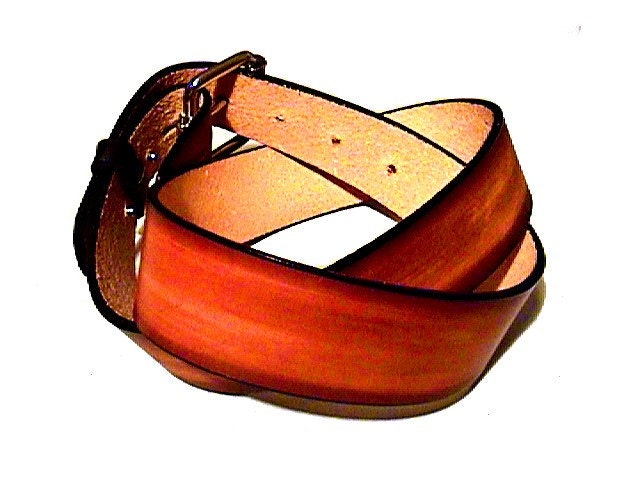 Handmade Leather Belt Orange Brown Sunburst