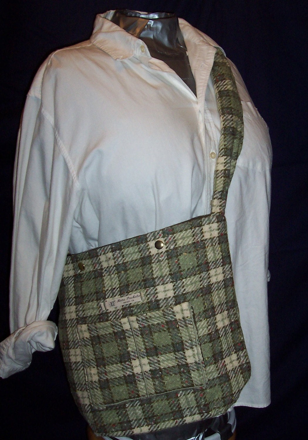 The Jeff Field Bag in Green Wool Plaid Tweed with a green twill lining